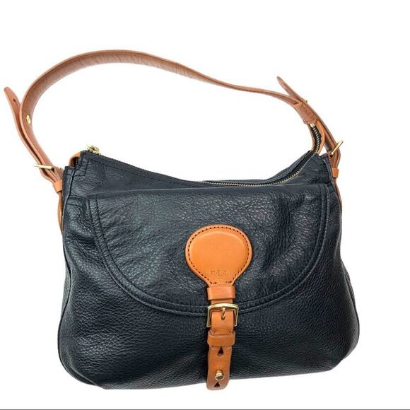 Lauren by Ralph Lauren "Asher" Hobo Black Tumbled Leather Shoulder Bag - Picture 7 of 14